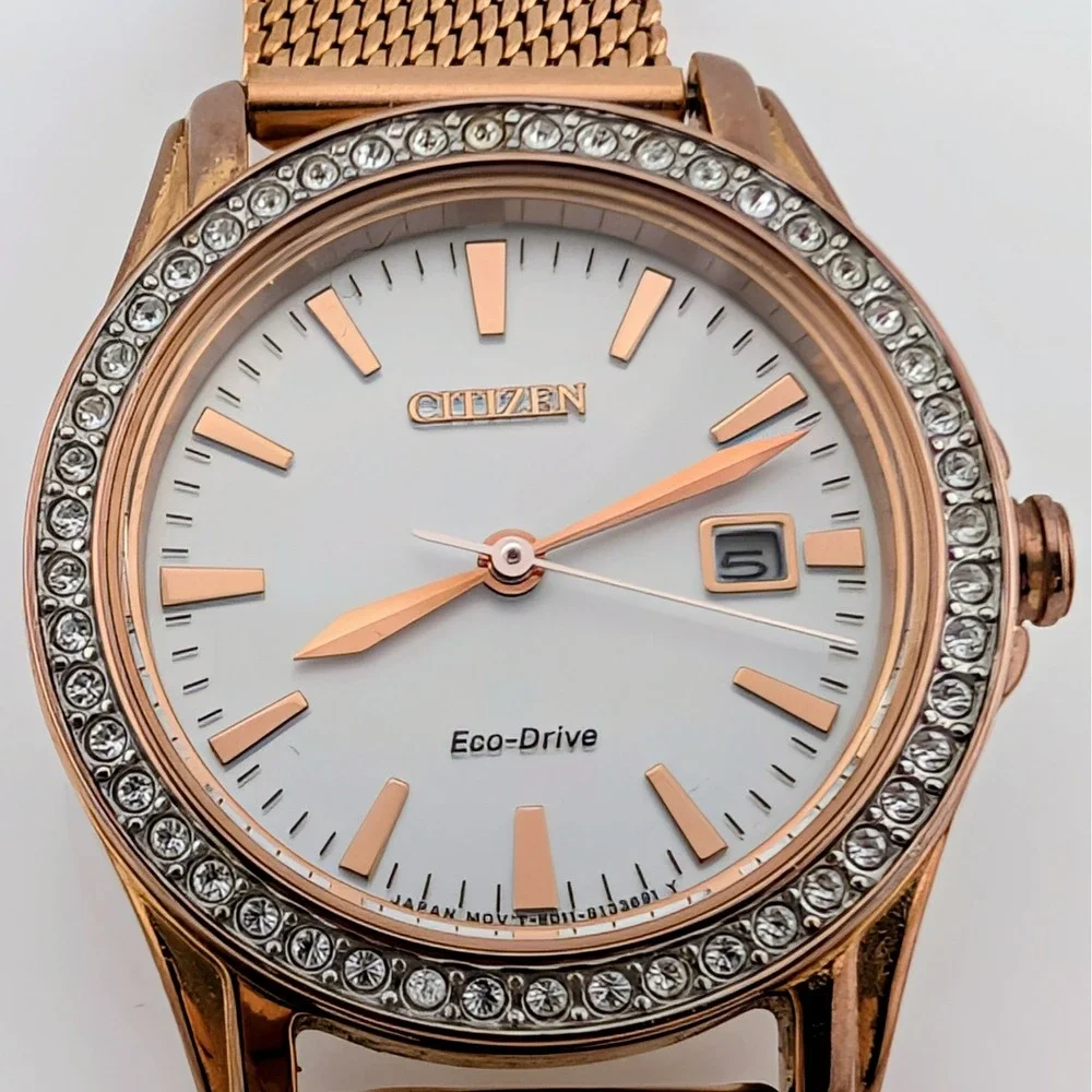 Citizen Eco-Drive Silhouette E011-S094488 Rose Gold Swarovski Crystal Watch 30mm